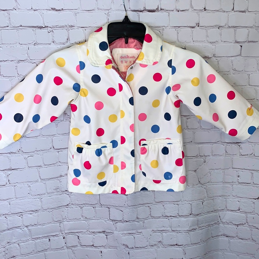 2/$10 Off White Oshkosh Red Pink Yellow Navy & Royal Blue Polkadot Kids Raincoat